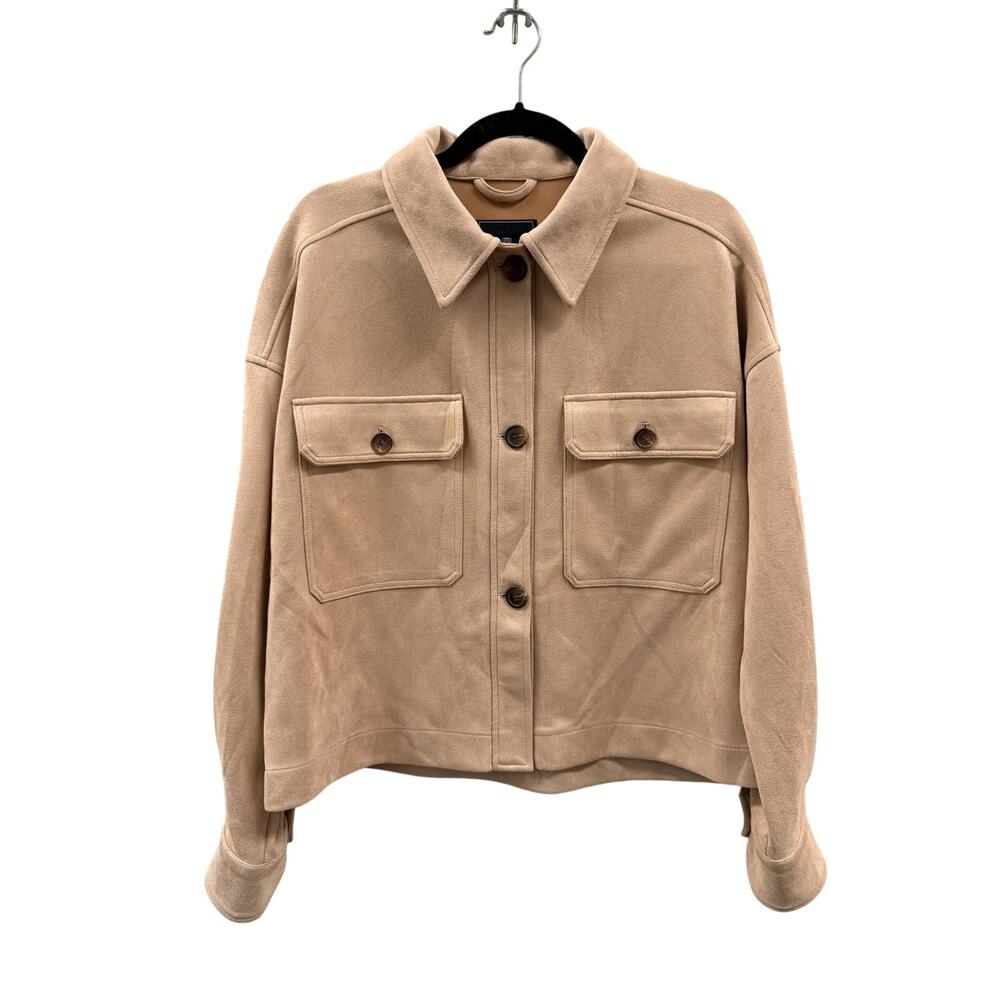 NWOT Bagatelle Women's Faux Suede Tan Sand Crop Shacket Soft Jacket Size M